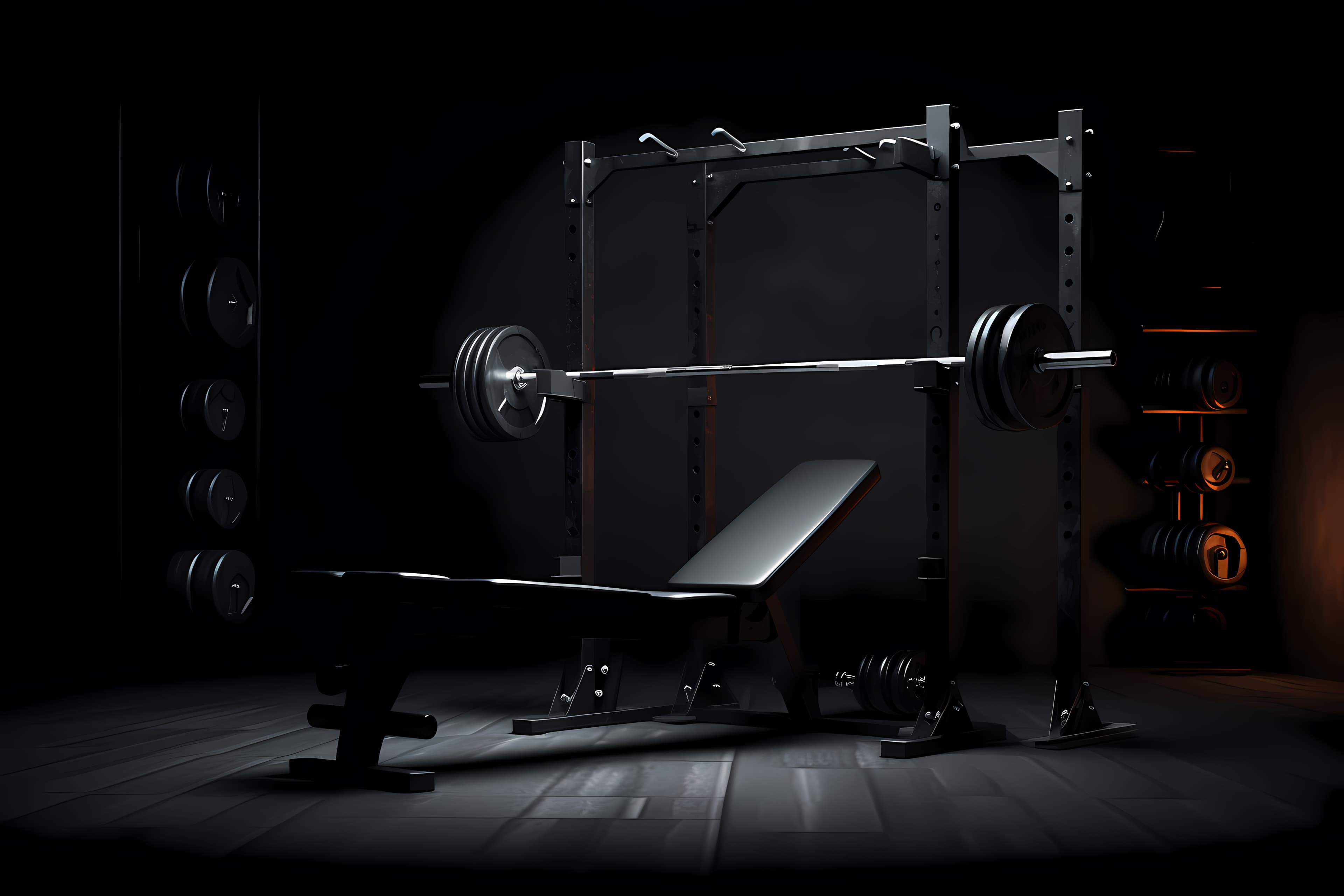Gym equipment in a training space